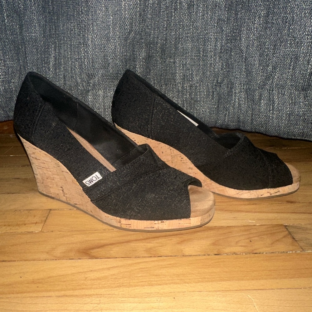 TOMS Black Wedge Shoes